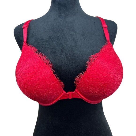 Victoria’s Secret Bombshell Push-Up Plunge Bra 36D Red Lace Front Closure - Picture 2 of 6